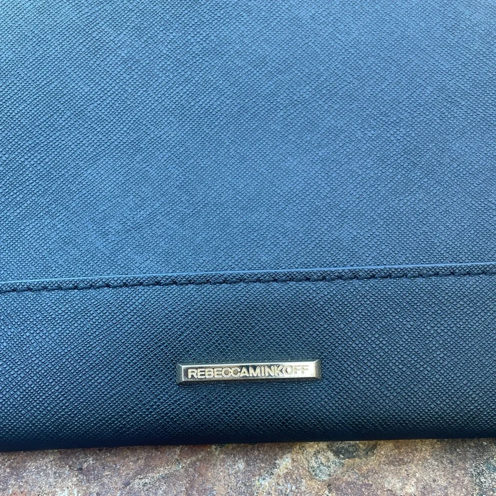 Rebecca Minkoff “Leo” Black Zip-Trim Saffiano Leather Envelope Clutch (CdlG)